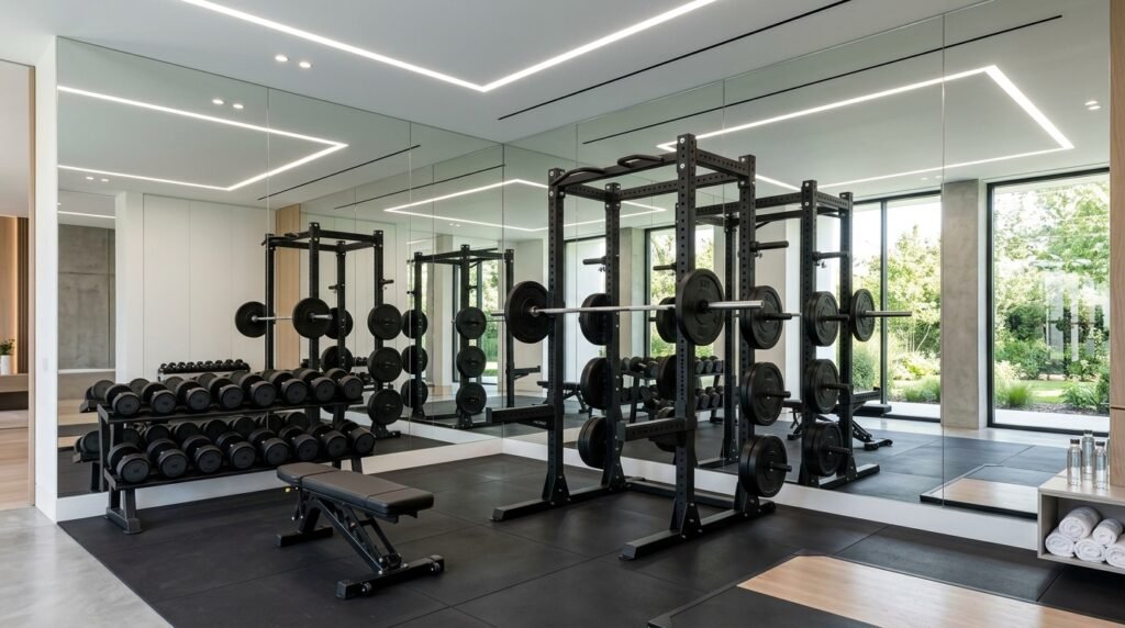 home gym mirror setup