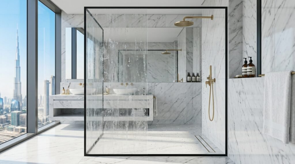 clean shower glass hard water Dubai